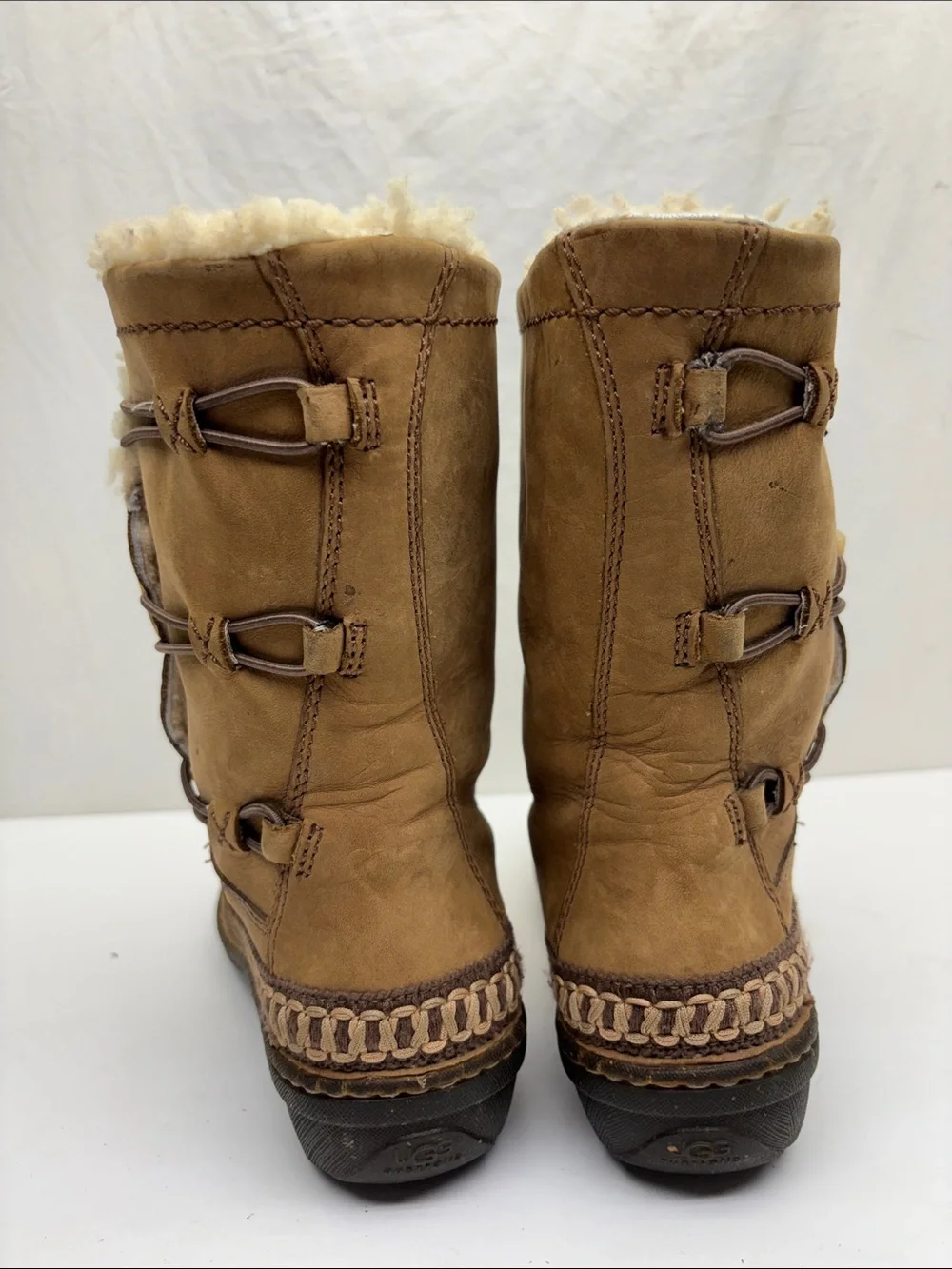 UGG leather Chestnut Suede Shearling-Lined Mid Calf Boots, Sz 7, box 34